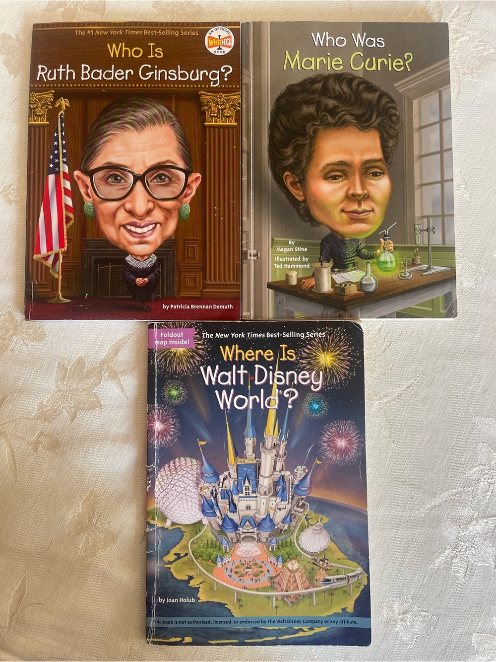 Who HQ 3 Book Lot Ruth Bader Ginsburg Marie Curie Walt Disney World Kids Books